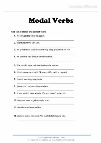 modal verb would exercises